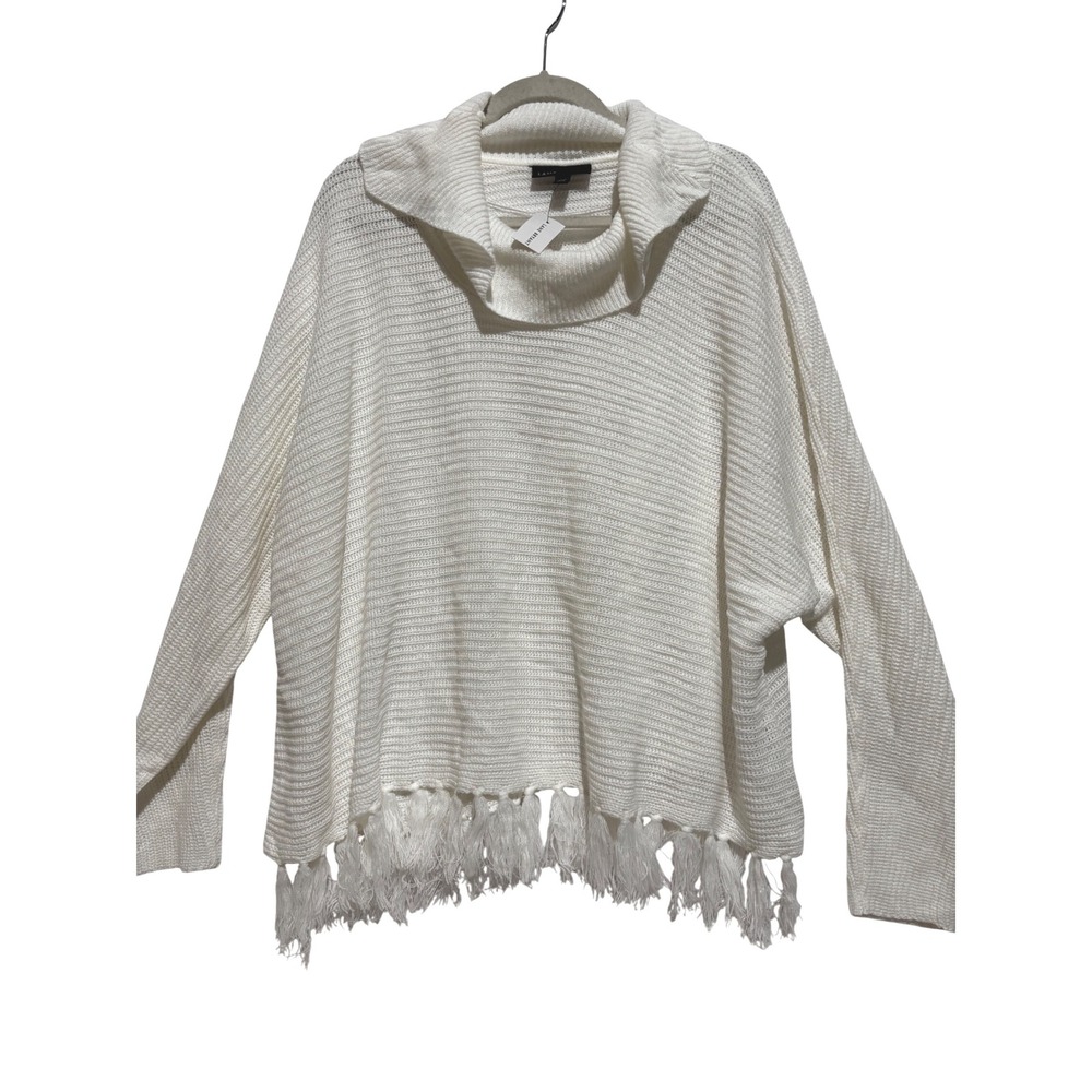 New Lane Bryant Ivory Knit Cowl‎ Neck Tassel Poncho Sweater Sz 26 28 Boho Career